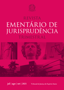 Arte digital da capa do terceiro volume da revista ementário de jurisprudência trimestral, a capa foi criada em tons de rosa.