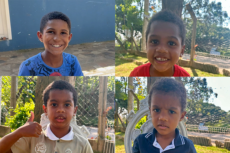 Mosaico com as fotografias das quatro novas crianças participantes da campanha de adição Esperando por Você.