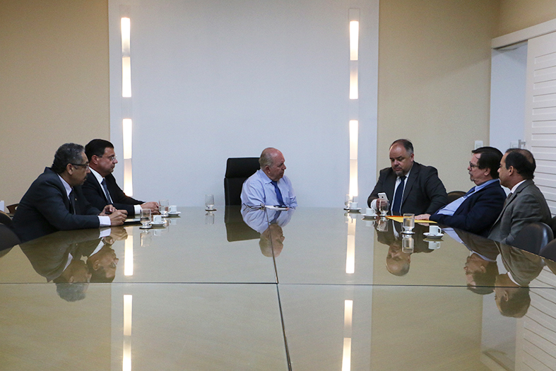 O presidente do TJES, desembargador Sérgio Luiz Teixeira Gama se reúne com representantes do CNJ.