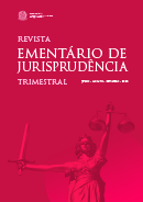 Arte digital da revista trimestral Ementário de Jurisprudência, com os dizeres: "Revista Ementário de Jurisprudência Trimestral" e "Julho, Agosto e Setembro de 2022".