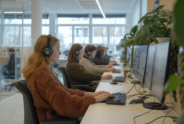 Pessoas trabalham em um escritório