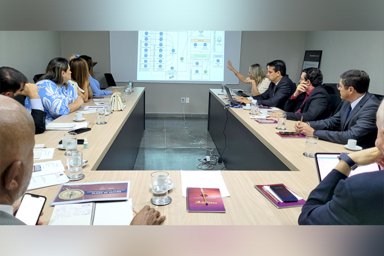 Reunião com apresentação de slides.