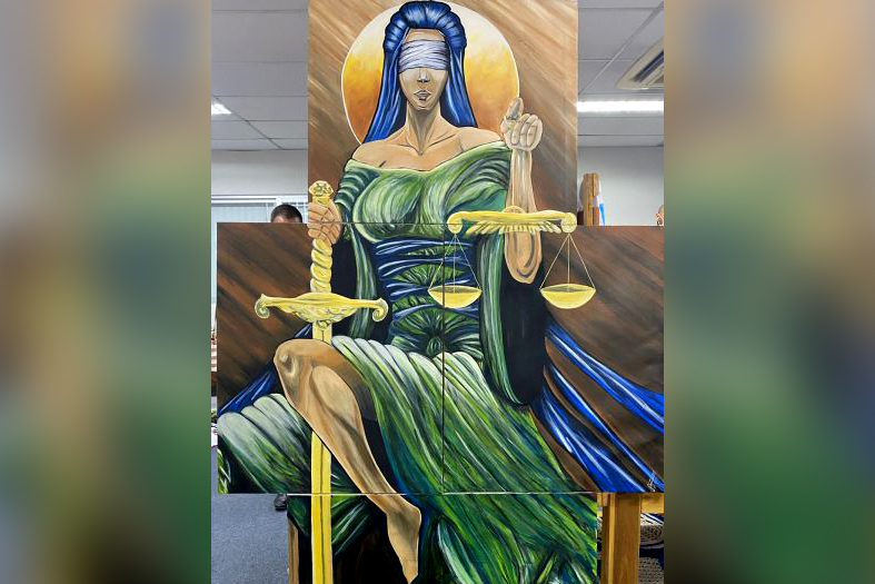 Pintura à óleo da deusa da justiça, Themis.