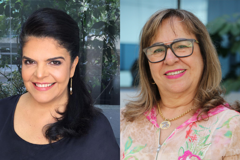 A psicóloga e professora Cláudia Murta e a coordenadora estadual da mulher em situação de violência doméstica, juíza Hermínia Azoury em uma colagem fotográfica.