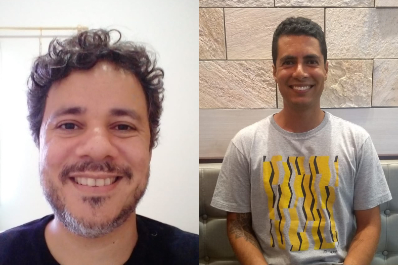 montagem com dois homens posando para foto