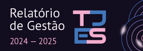 Arte digital com os dizeres "Relatório de Gestão TJES, 2024/2025".